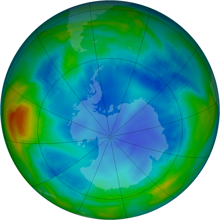 Antarctic ozone map for 20 July 2000